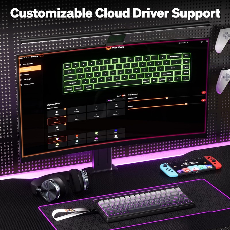 MEETION Vibekey68 Wireless Gaming Keyboard, 68-Key Tri-Mode RGB, Black