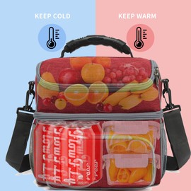 FlowFly Insulated Lunch Bag Adult Lunch Box Large Tote Double Layer Cooler for Men, Women, with Adjustable Strap,Front Pocket and Mesh Side Pockets,Red
