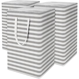 WISELIFE 3-Pack Laundry Hamper 75L Collapsible Large Laundry Baskets with Easy Carry Handles Freestanding Waterproof Clothes Hamper Storage Basket for Toys Clothes Organizer - 24.4" (H), Grey
