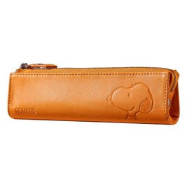 Snoopy Pencil Case, Italian Leather, Genuine Leather, Slim, Pencil Case, Pouch, Pen Holder, Women, Adult, Cute, Accessory, Stylish, Present, Gift, marigold, Casual