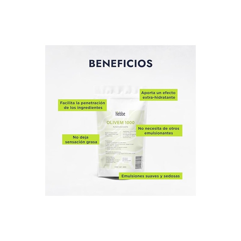 HEBBE Olivem 1000 500 g | Autoemulsionante Natural PEG-Free |
