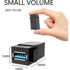 PANPEO USB 3.0 Keystone Jack Insert – Female to Female Coupler for Wall Plates & Panels (Black, 2 Pack)