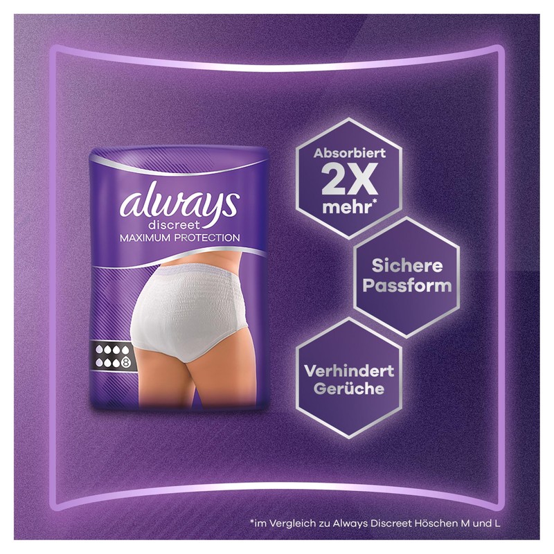 Always Discreet Maxi Protection Panties Size L 8 Droplets with