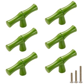 ESreake 6Pcs Bamboo Shape Solid Zinc Alloy Cabinet Knobs Handle pulls, Dresser Drawer Cabinet Cupboard Closet Door Pull Decorative Furniture Accessories Knobs (Single Hole, Green)
