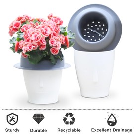 Oliz Self Watering Planter 6 Pcs, Flower Plant Pot with Inner Pot, Gardening Flowerpot with Watering Can, Indoor Self Watering Planter Pot for Herbs, Flowers, Fruits (Grey, 4.5IN)