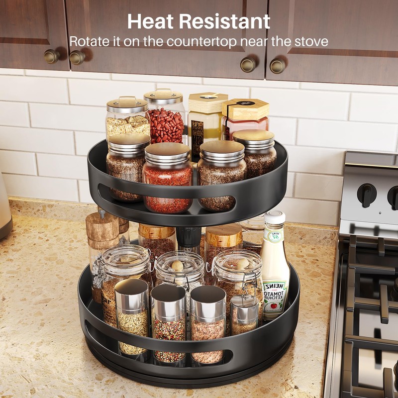 Lazy Susan Organizer Spice Rack - 2 Tier Height Adjustable