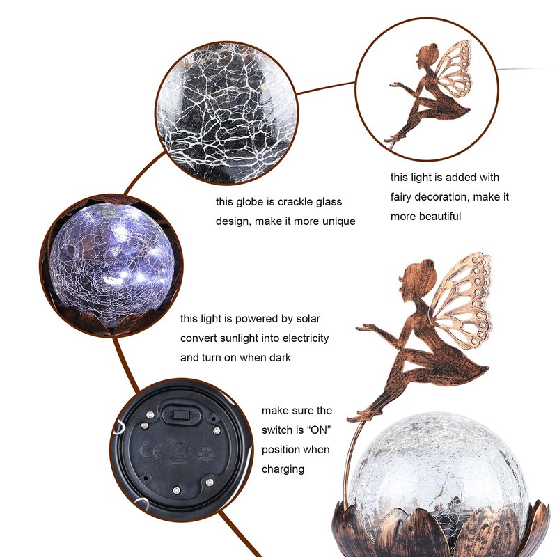 MUMTOP Solar Lantern Fairy Light, Crackle Glass Solar Lights Outdoor