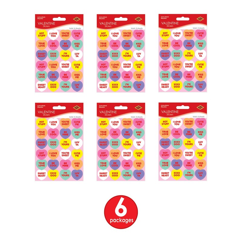 Beistle S74005AZ6, 24 Sheets Candy Heart Stickers, 4.75'' x 7.5''