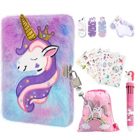 homicozy Unicorn Diary for Girls with Lock and Keys,Tie-Dye Fuzzy Journal for Kids with 160 Lined Pages,Fluffy Secret Notebook for Writing and Drawing,Unicorn Gifts for Girls Ages 6 And Up
