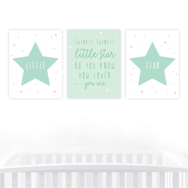 Andaz Press Unframed Baby Kids Room Nursery Wall Art, 8.5x11-inch, Twinkle Twinkle Little Star Do You Know How Loved You are, Mint Green, 3-Pack, Baptism Christening Gift Ideas