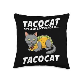 Taco Lover Funny Gifts For Men Women Tacocat Cinco de Mayo Palindrome Taco Cat Lover Mexican Fun Throw Pillow, 16x16, Multicolor
