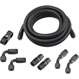 Ucreative 10AN CPE Fuel Hose Line Fitting Kit AN10 Nylon Braided Fuel Hose 10FT Black ID: 0.56 inch (14.2mm)