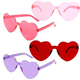 WRNZL Pink Heart Sunglasses, Heart Glasses, 4 Pairs Heart Shaped Sunglasses Bulk, Red Heart Sunglasses, Party Clear Heart Shaped Glasses, Purple Heart Sunglasses, Hot Pink Heart Sunglasses for Women Men