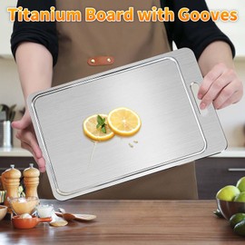 2025 New Titanium Cutting Board for Kitchen, Titanium Chopping Board with Grooves, Double Side Cutting Boards for Meat, Fruit and Vegetable, Dishwasher Safe (17.32 * 11.8 IN)
