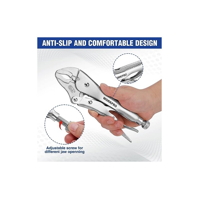 WORKPRO 10-inch Curved Jaw Locking Pliers, Chromium-Vanadium Steel Vice Grips