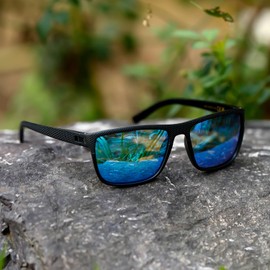 TIANYESY Sunglasses Mens Polarised, Classic Vintage Sun Glasses, Lightweight Frame UV400 Protection for Driving Fishing Cycling (Matte black frame/blue mercury lens)