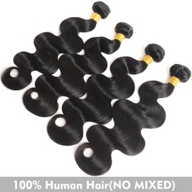 Human Hair Bundles Body Wave 16 18 20 22 Inch 100% Unprocessed Brazilian Body Wave 4 Bundles Human Hair Extensions for Women Quick Weave Natural Color