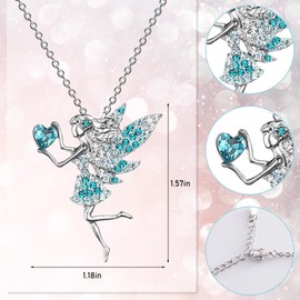 LQTSLFM Women's Crystal Pendant, Elf Necklace for Girls, Women's Necklaces with Crystal Pendant, Jewellery Girls, Necklaces, Gifts, Jewellery, Gifts for Girls, Daughter, Birthday, Alloy Steel, No