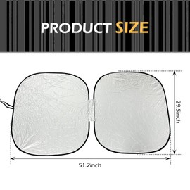 Car Windshield Sun Shade, Keep Car Cool Sun Protection Cover, Foldable Silver Coated Cloth Heat Blocker, Summer Outdoor Portable Accessories for Most Cars、SUV、MPV、RV、Trucks (Black #51.2" x 29.5 ")