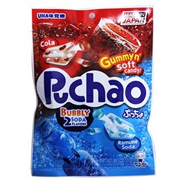 Puchao Gummy n' Soft Candy, Cola and Ramune Soda Flavors, 3.53 oz, (Pack of 4）