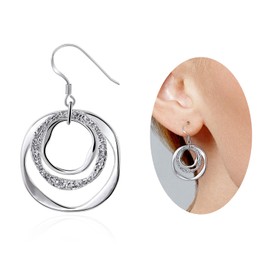 Hypoallergenic Sterling Silver Geometric Circle Dangle Earrings - Bohemian Boho Style Lightweight Jewelry for Women - Gift for Fashionistas & Daily Wear