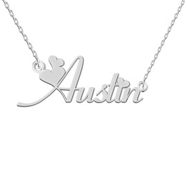 GR35Z9 Austin Name Necklace Silver for Women Dainty Stainless Steel Initial Pendant Jewelry for Mom
