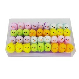 DearSun Pack of 36pcs, 1.35 inches High Little Mini Chicks Easter Tiny Chenille Chicks Easter Bonnet Decoration Party Cake Decoration (Rainbow Multicolor)