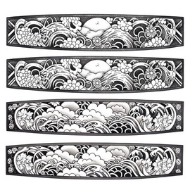 Nami4 Temporary Bracelet Tattoo Japanese Wave Design Tattoo Sun Tattoo Water Tattoo 4 Sheets