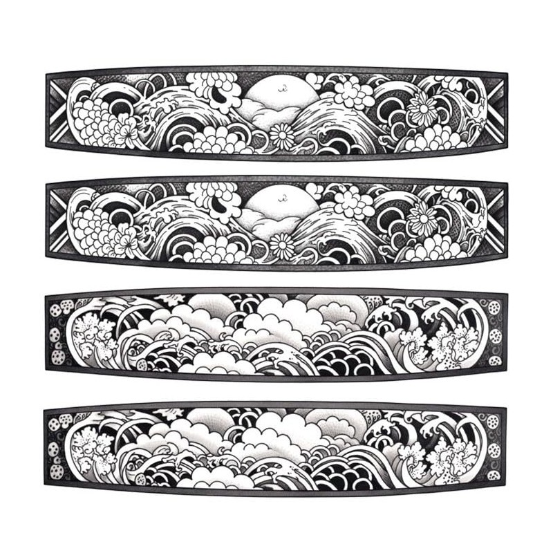 Nami4 Temporary Bracelet Tattoo Japanese Wave Design Tattoo Sun Tattoo