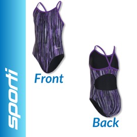 Sporti Swift Thin Strap One Piece Swimsuit for Girls & Women – Chlorine Resistant Training Bathing Suit, UPF 50+ Competitive Swimwear - Purple - 24