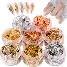 Nail Gold Foil Silver Foil Flakes Set of 8 Colors Nail Glitter Glitter Colorful Glitter Ultra Thin Nail Hologram Sequin Resin Filled Nail Art Parts Decoration Face Body Hair Ornament Gel Nail DIY