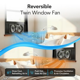 Comfort Zone Window Fan for Bedroom, 9 inch 3 Speed Dual Fans with Auto-Locking Expanders, Window Exhaust Fan, Removeable Bug Screen, Black