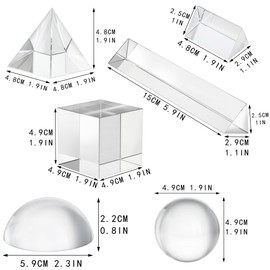 6 Pack K9 Optical Crystal Photography Prism Set, Include 50mm Crystal Ball, Cube,Optical Pyramid, 50mm & 150mm Triangular Prism,60mm Dome Magnifying with Cloth for Teaching, Playing