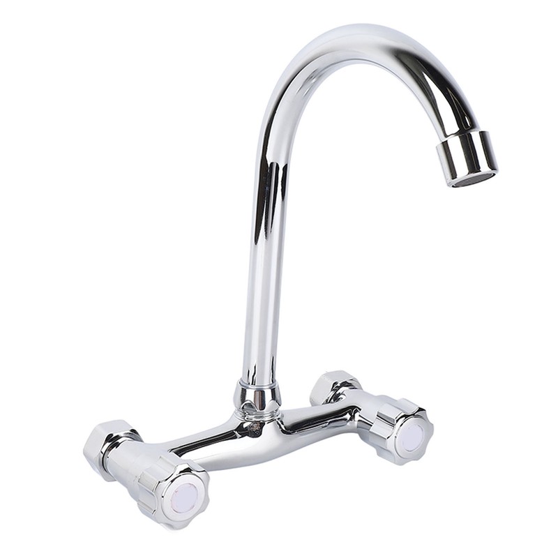 Wall Mount Kitchen Stainless Steel Smooth Surface 2 Handles Faucet