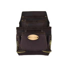 Style n Craft 90-923 10 Pocket Nail and Tool Pouch With 2 Hammer Holders in Oiled Top Grain Leather Dark Brown