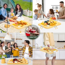 MinBoo Bamboo 2-in-1 Charcuterie Board with Lid,Travel Portable Bamboo Cheese Board, Covered Serving Tray, Large Cutting Board for Kitchen,House Warming Birthday Gifts for Her Him Women Men Mom Dad