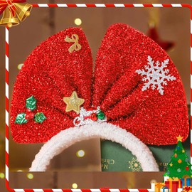 Florry Christmas Headbands for Women Big Bow Headband with Bells Holiday New Year Hair Hoop Xmas Costume Hair Accessories for Girls (Red)