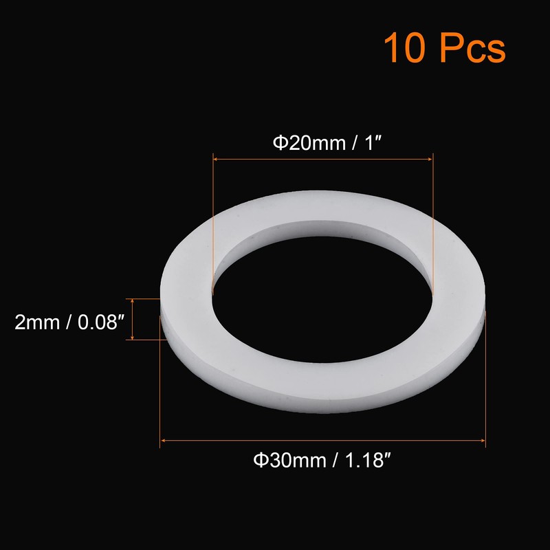 TOP-VIGOR 10Pcs PTFE Flat Washers 30mm OD 20mm ID 2mm