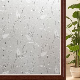 Bloss Window Privacy Film Decorative Stained Glass Floral Windows Film Non Adhesive Heat Blocking Bathroom Glass Film for Home Kitchen Office(17.7 x 78.7Inch)