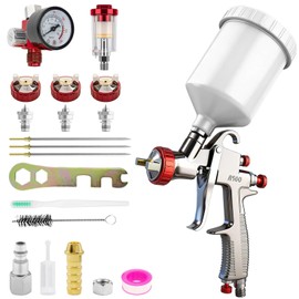 R500 LVLP Air Spray Gun with 10pcs 650ml Disposable Cups 1.3/1.5/1.7/2.0mm Nozzles, Automotive Paint Guns R500 Paint Gun Sprayer for House Painting, Car, Furniture (R500 with 10PCS Disposable Cups)
