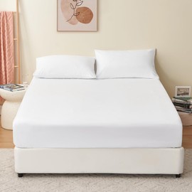 RUIKASI Deep Fitted Sheet King Size - White Kingsize Fitted Bed Sheet 40cm/16 inch, Ultra Soft Polyester Bottom Sheet 150X200cm