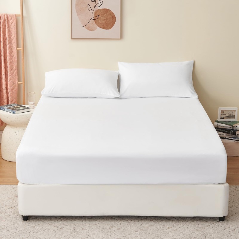 RUIKASI Deep Fitted Sheet King Size - White Kingsize Fitted