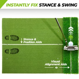 Golfguru Golf Mat 5x4ft-16mm Thickened Dual Turf Golf Hitting Mat with Alignment Aid, Dense Elite Mats Practice Outdoor Indoor, Chipping Training Matt for Backyard Garage Driving Simulators