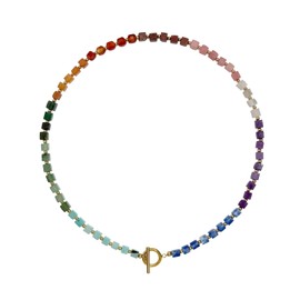 DOLLESS Natural Stone Beaded Necklace Handmade Colorful Boho Beads Charm Choker Necklace for Women Summer Beach Surfer Necklace