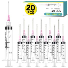 20 Pack 10ml Syringes with Needle-18Ga 1.5 Inch Needle with Luer Lock, Individually Sealed Packaging