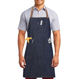 FunChaos Cotton Denim Apron for Men Women, Professional Chef Apron with Large Pockets for Kitchen Cooking Gardening BBQ Hair Stylist Barista Restaurant, Heavy Duty Jean Work Apron Adjustable Size