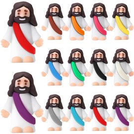 Bememo 12 Pcs Little Jesus Figure Original Rubber Pocket Toys to Hide and Seek March for Jesus Religious Party Favors Sunday School Baptism Gifts(Vibrant Colors)