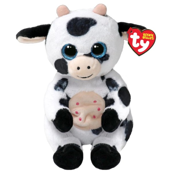 TY Beanie Bellies Herdly Cow Plush Toy with Blue Glitter