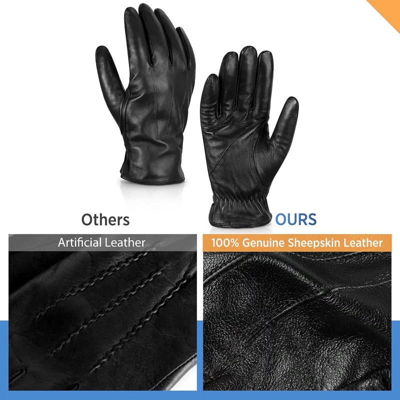 Alepo Genuine Sheepskin Leather Gloves For Men, Winter Warm Touchscreen