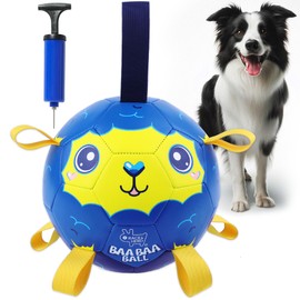 Race&Herd 8" Dog Soccer Ball with Straps, Indestructible Outdoor Toy for Dogs for Training & Play, Durable Soccer Ball for Dogs, Toy for Active Pets (BaaBaa Sheep)